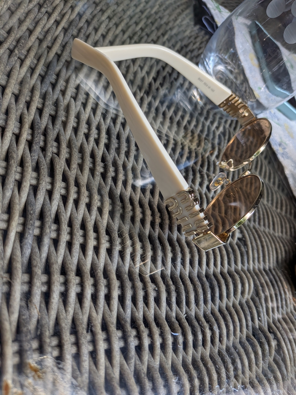 Miu Miu Cream Frame Sunglasses with Gold Accents and Brown Lenses